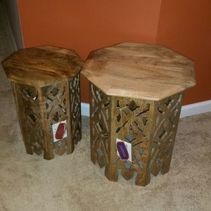 Solid Wood Hand Carved Accent Tables (Small Table)